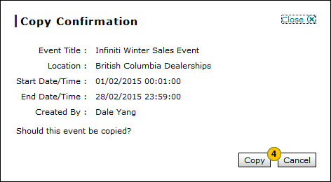 Copy an event confirmation message.